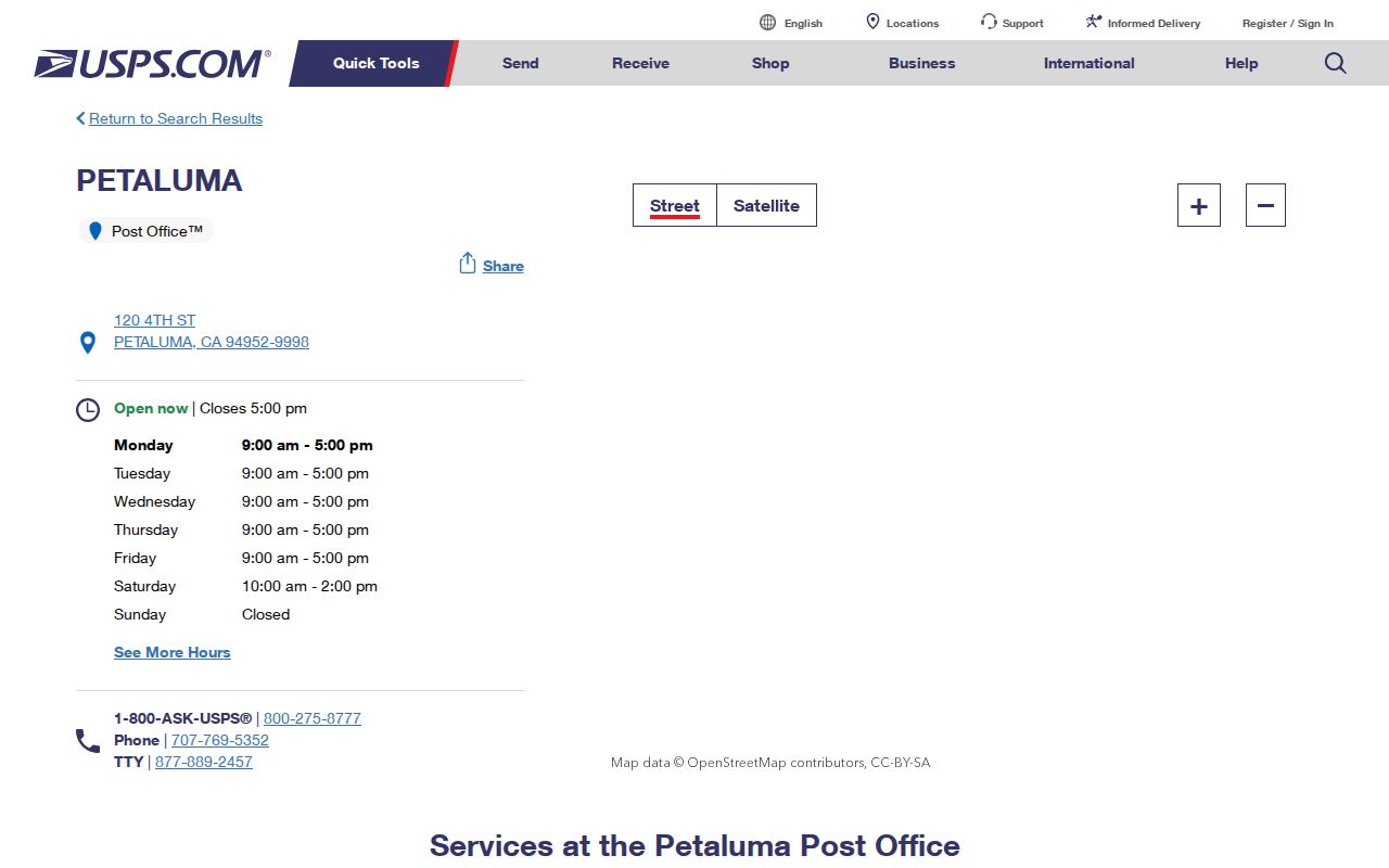 Petaluma Post Office location supporting ZIP code research
